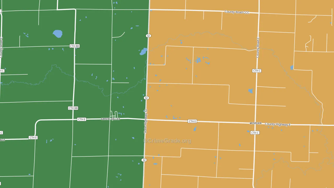 Green Valley, WI Map of Vehicle Theft Rates