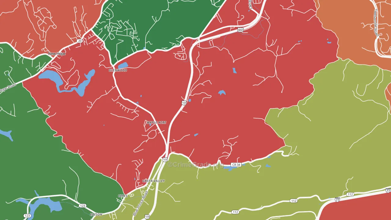 Green Valley, WV Map of Vehicle Theft Rates