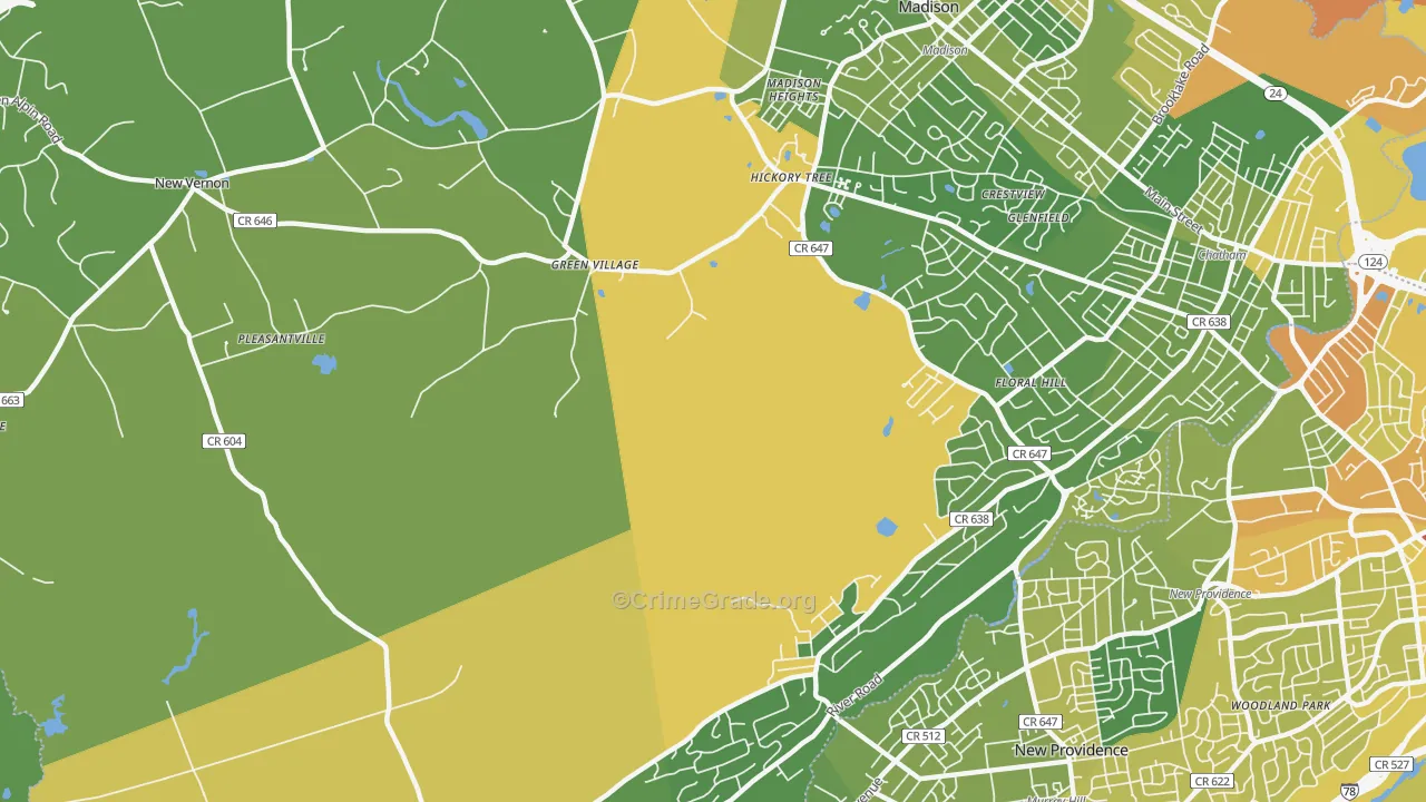 Green Village, NJ Map of Vehicle Theft Rates