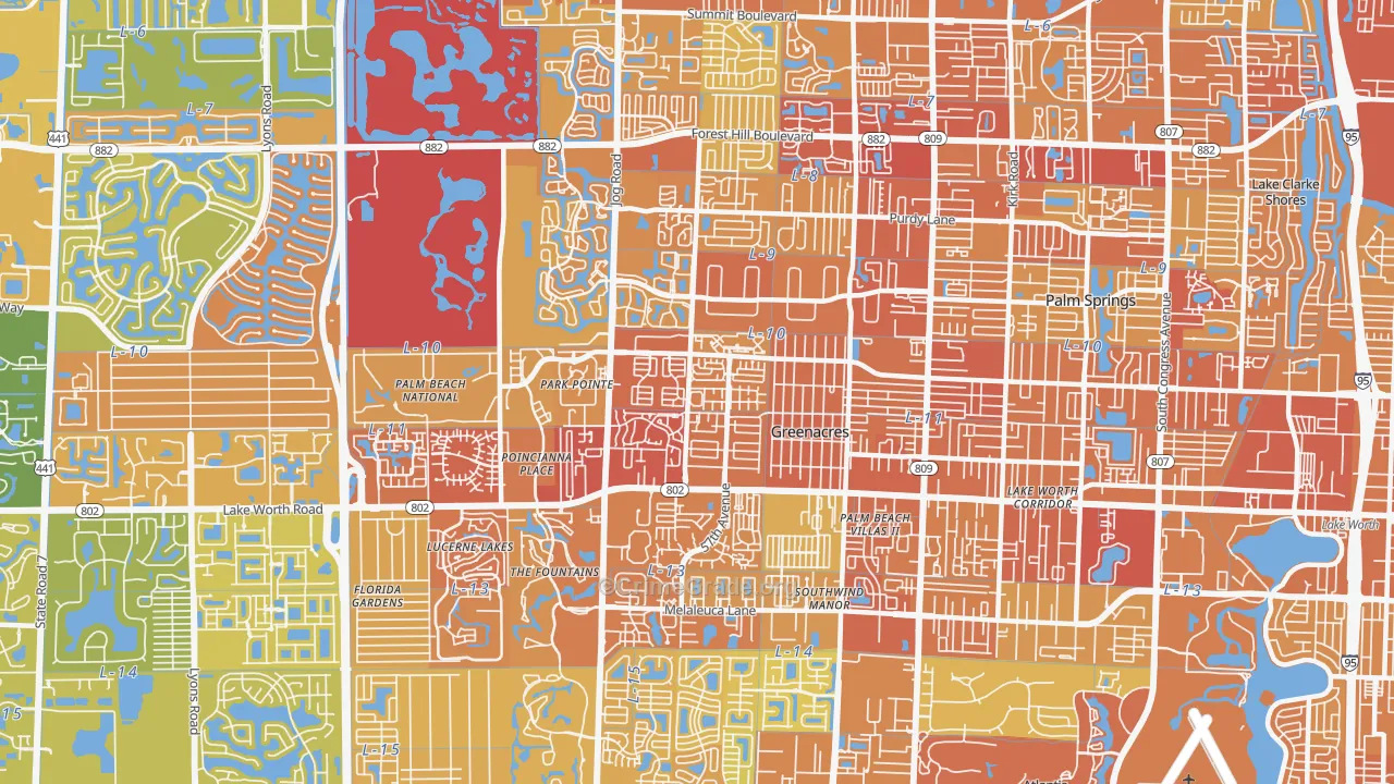 Greenacres, FL Map of Vehicle Theft Rates