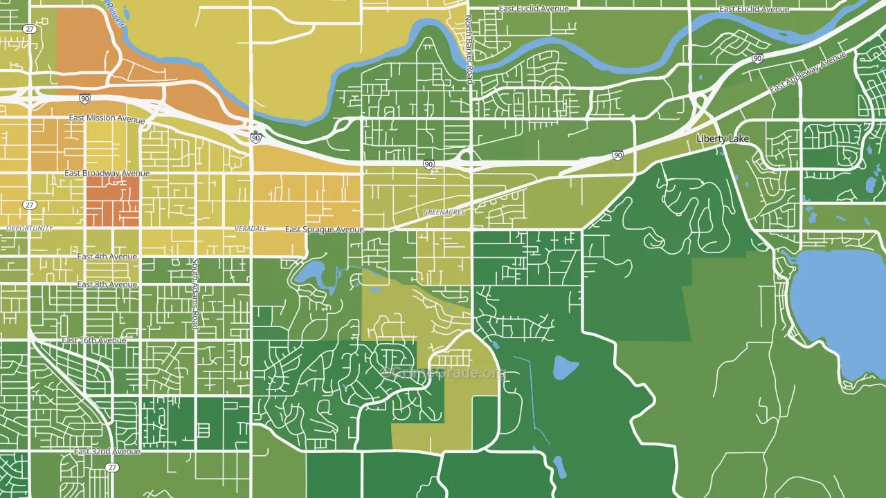 Greenacres, WA Map of Vehicle Theft Rates