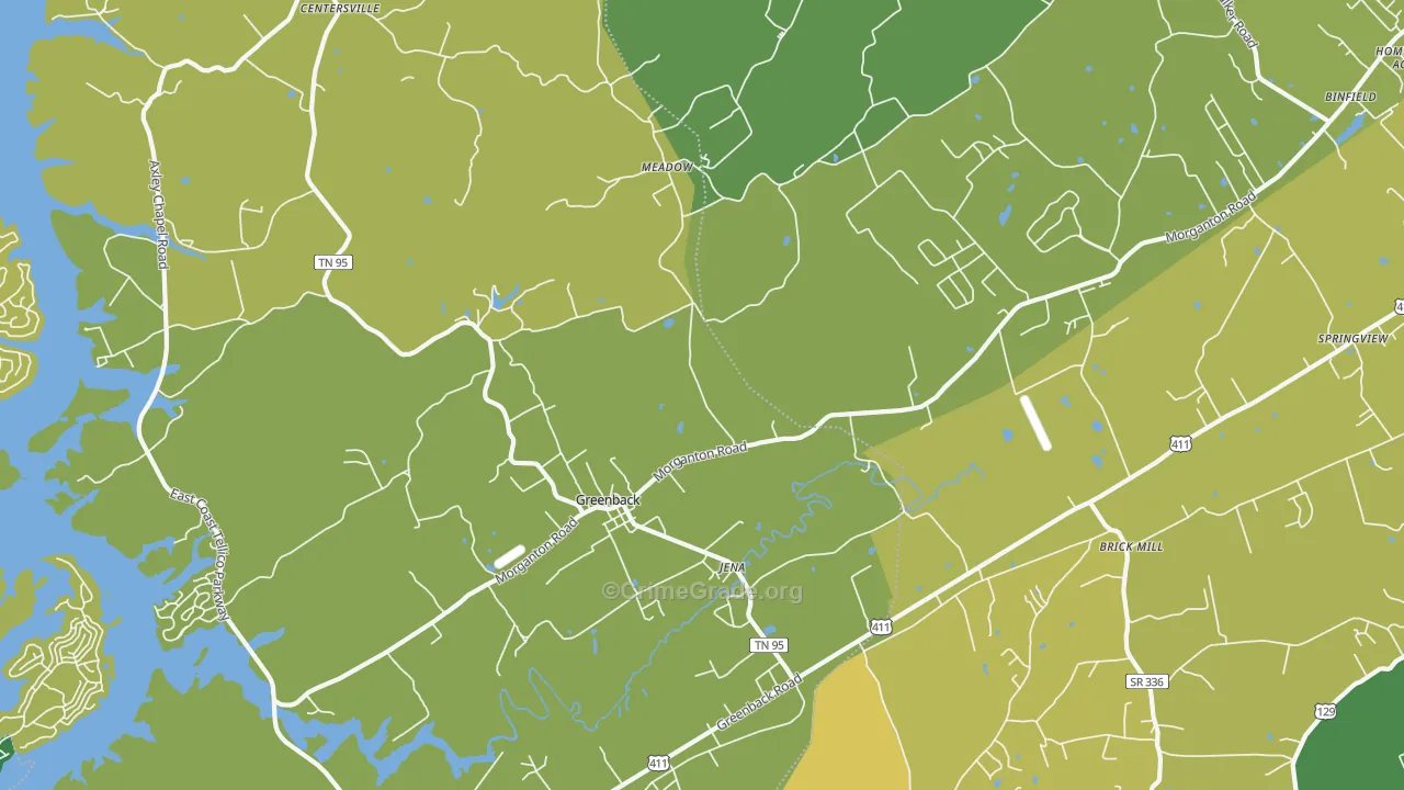Greenback, TN Map of Vehicle Theft Rates