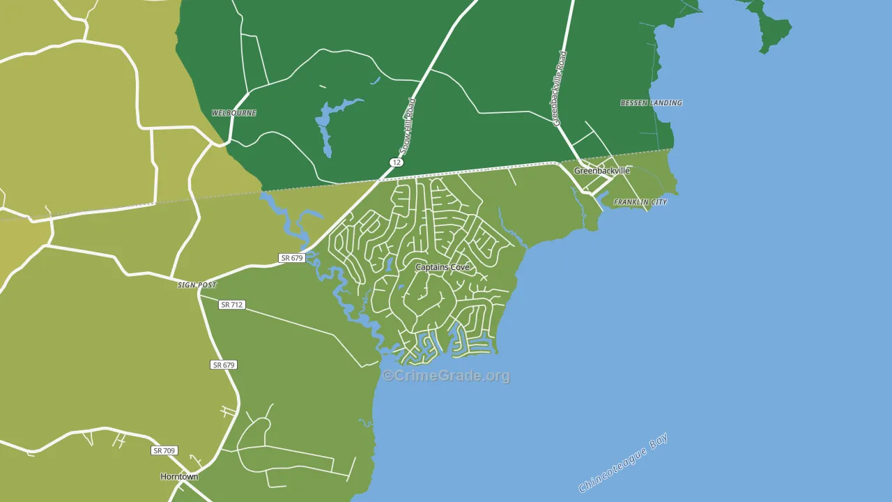 Greenbackville, VA Map of Vehicle Theft Rates