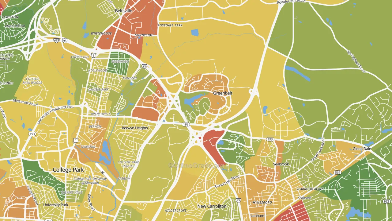 Greenbelt, MD Map of Vehicle Theft Rates