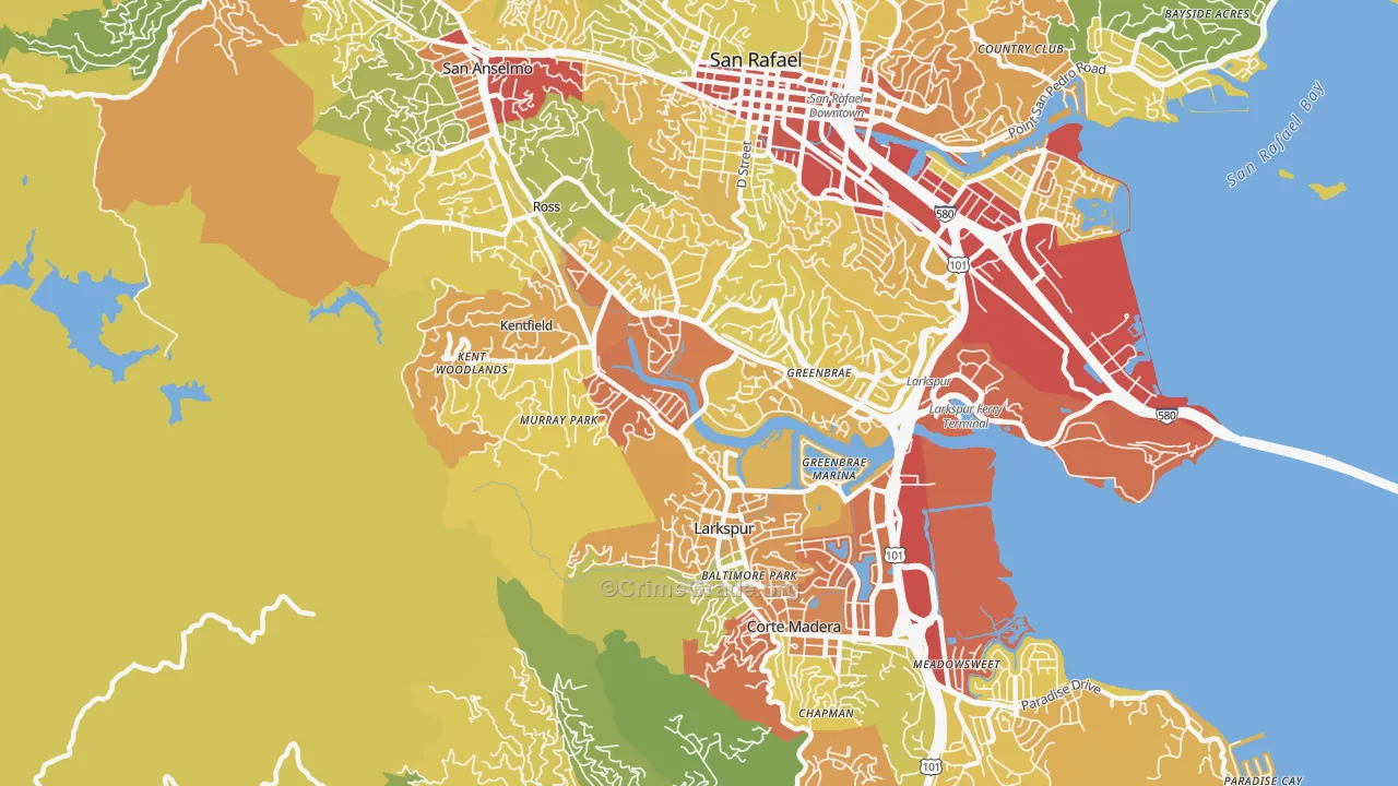 Greenbrae, CA Map of Vehicle Theft Rates