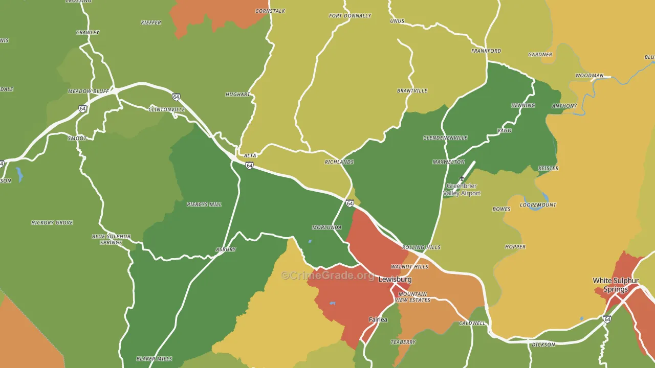 Greenbrier County, WV Map of Vehicle Theft Rates
