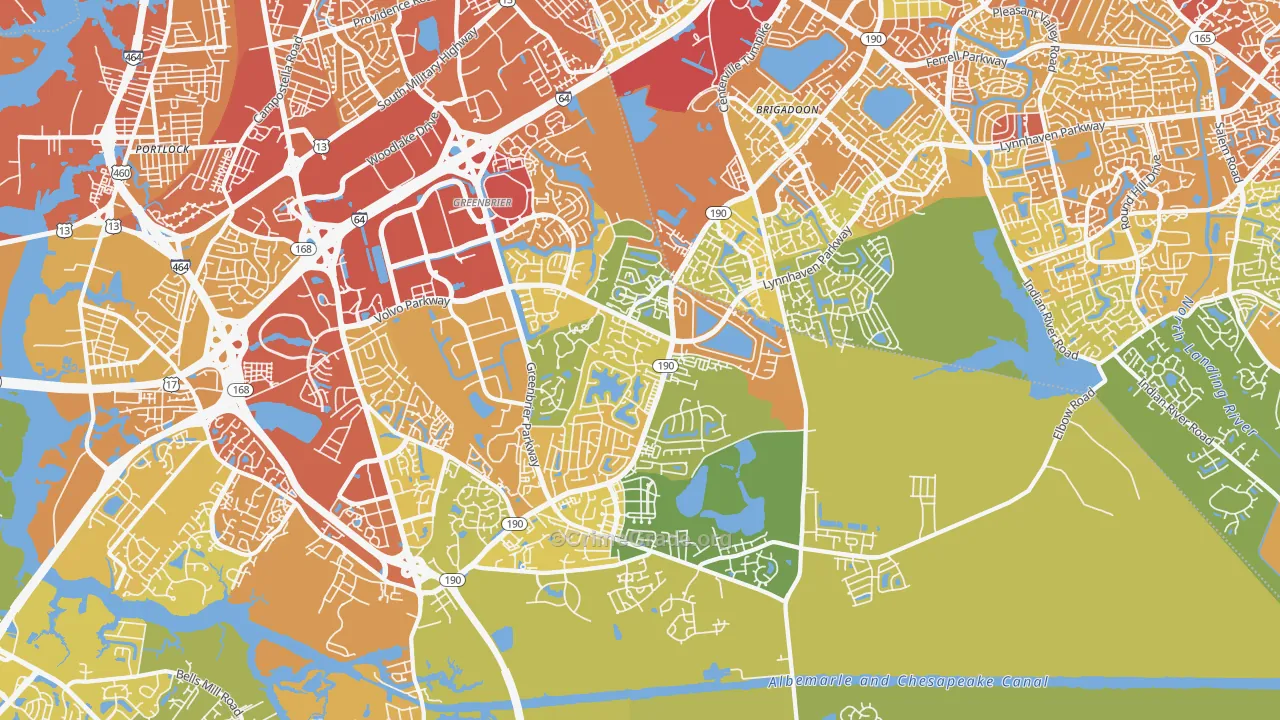Greenbrier East, Chesapeake, VA Map of Vehicle Theft Rates