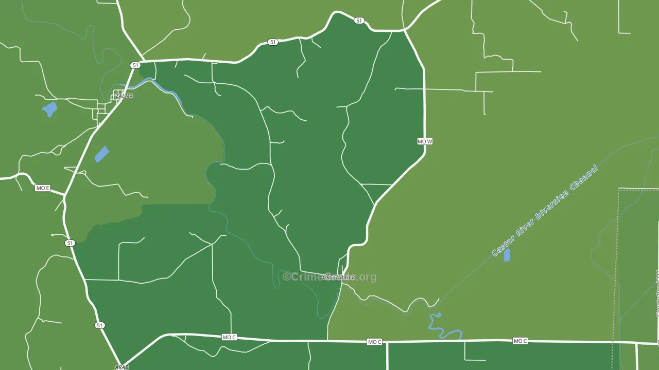 Greenbrier, MO Map of Vehicle Theft Rates