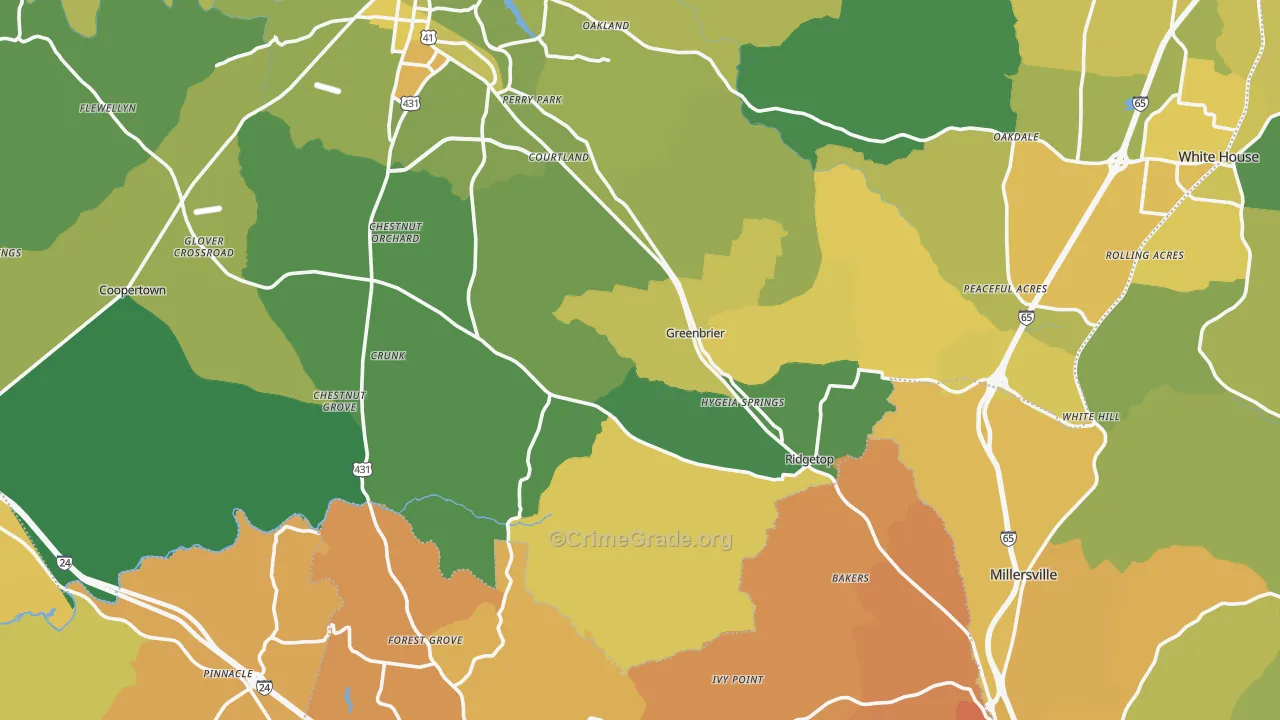Greenbrier, TN Map of Vehicle Theft Rates