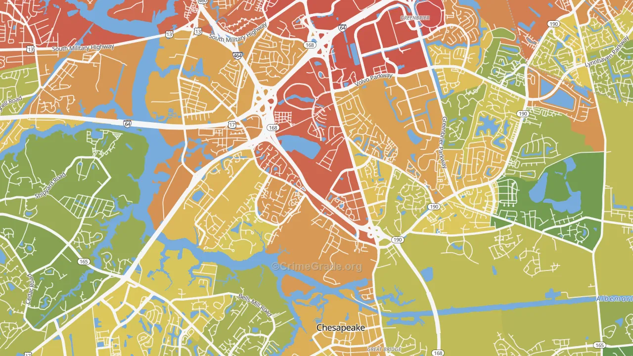 Greenbrier West, Chesapeake, VA Map of Vehicle Theft Rates