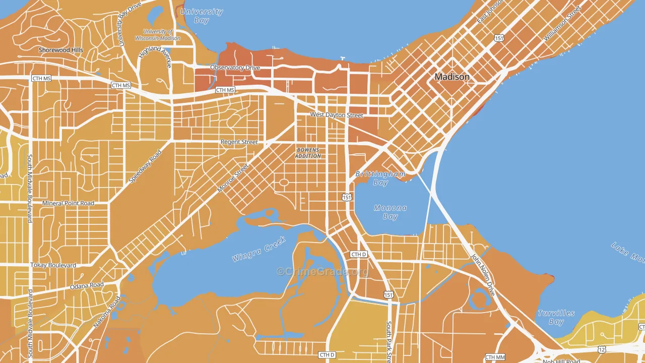 Greenbush, Madison, WI Map of Vehicle Theft Rates