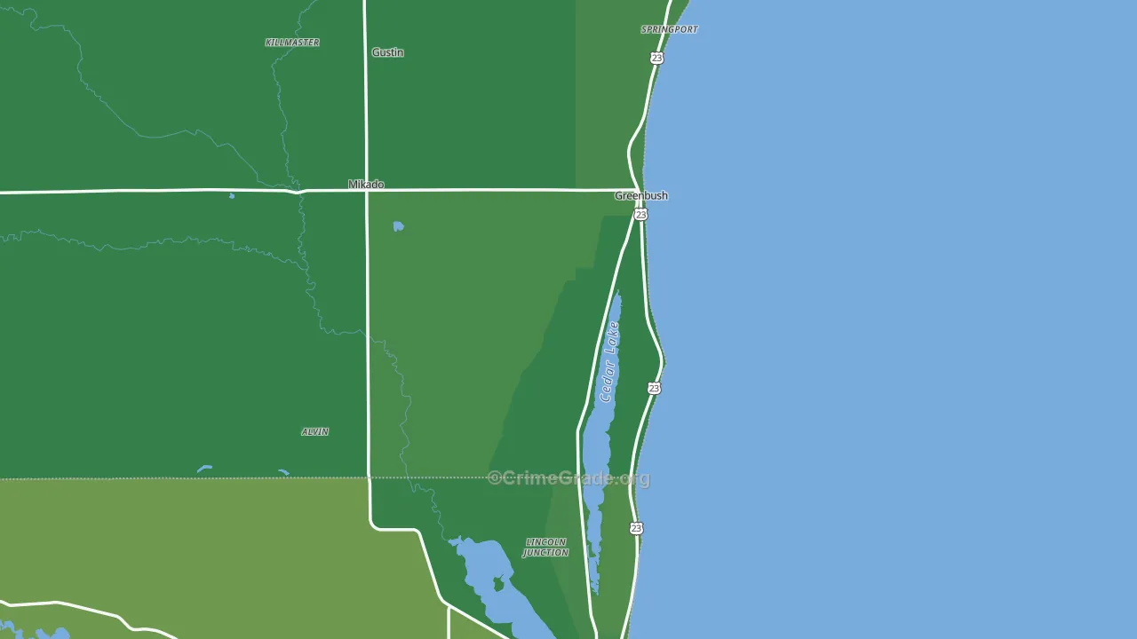 Greenbush, MI Map of Vehicle Theft Rates