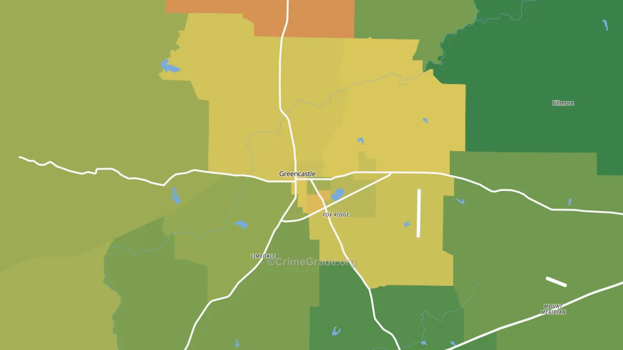 Greencastle, IN Map of Vehicle Theft Rates