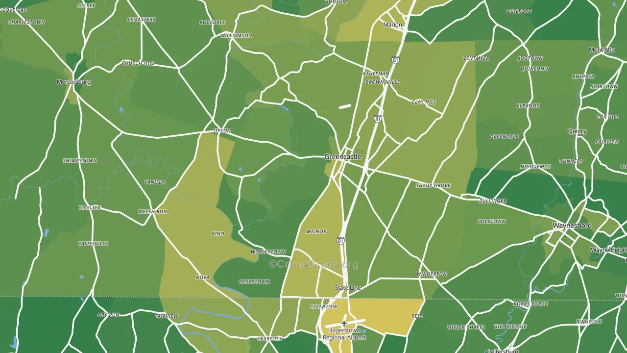 Greencastle, PA Map of Vehicle Theft Rates
