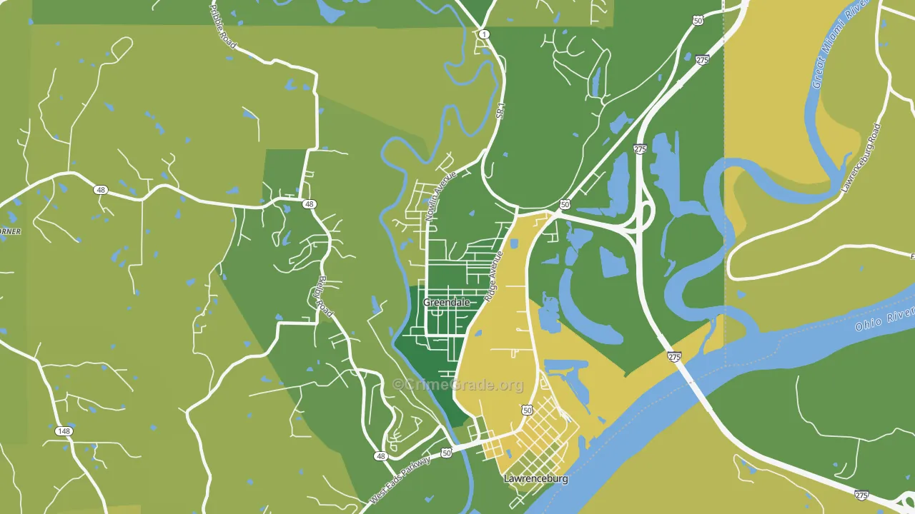 Greendale, IN Map of Vehicle Theft Rates