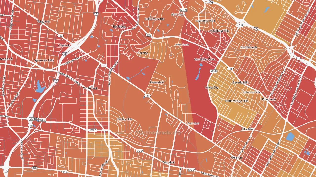 Greendale, MO Map of Vehicle Theft Rates