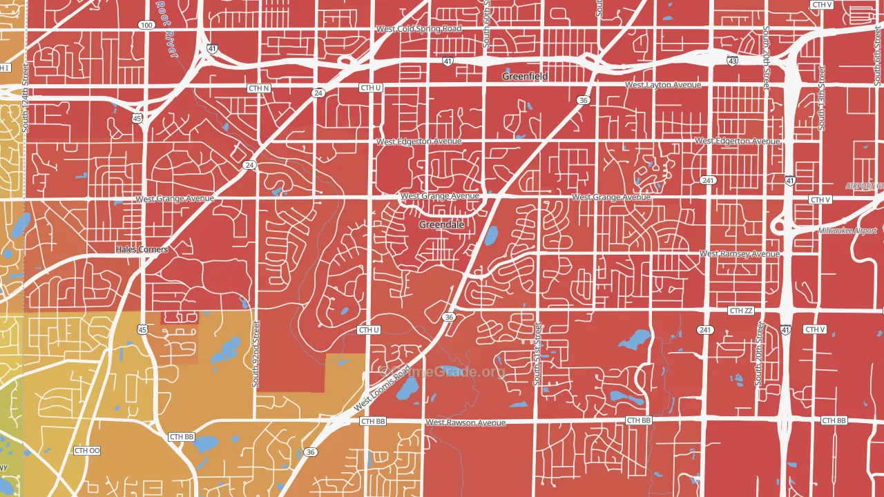 Greendale, WI Map of Vehicle Theft Rates