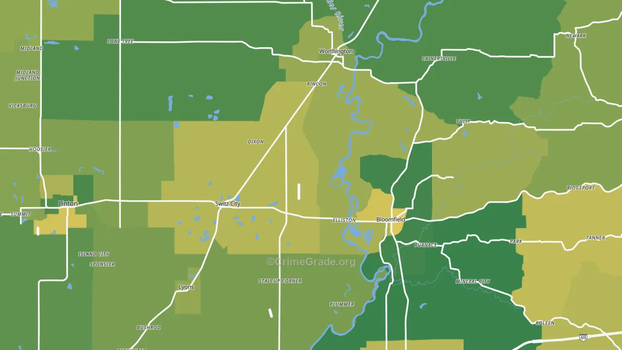 Greene County, IN Map of Vehicle Theft Rates