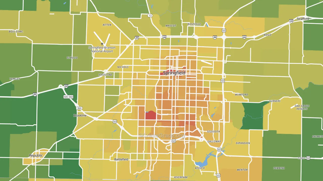 Greene County, MO Map of Vehicle Theft Rates