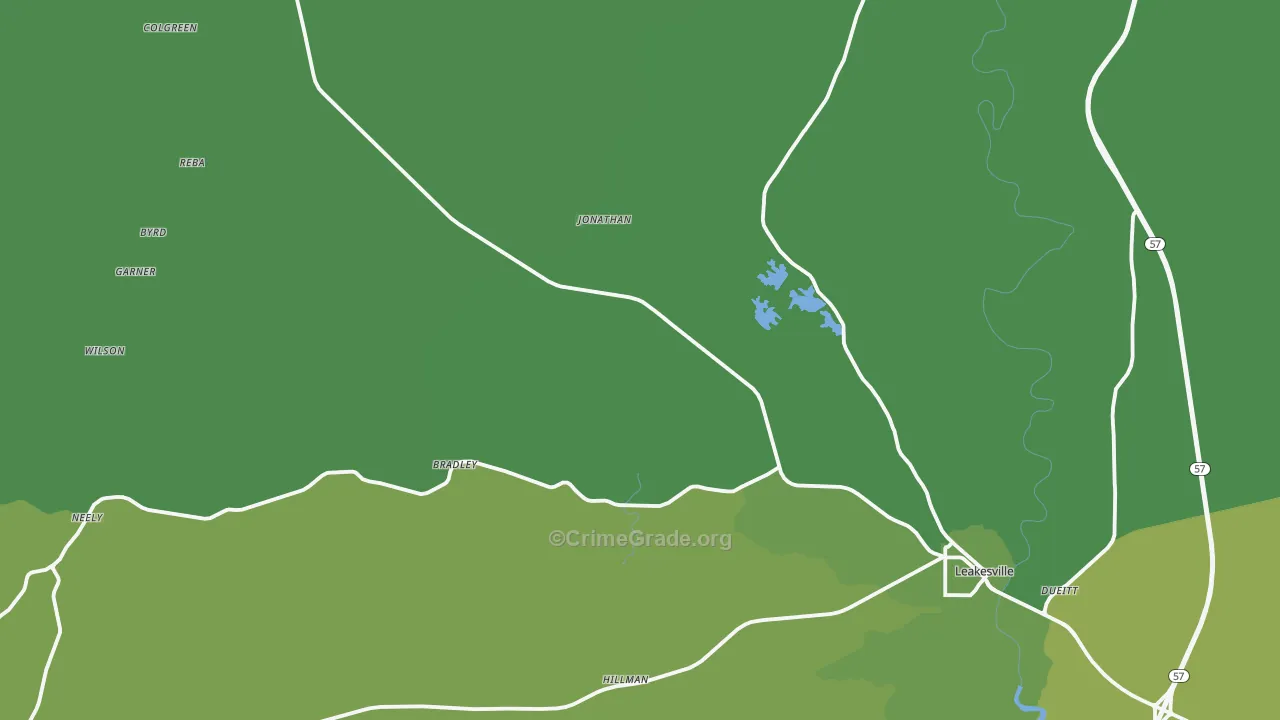 Greene County, MS Map of Vehicle Theft Rates