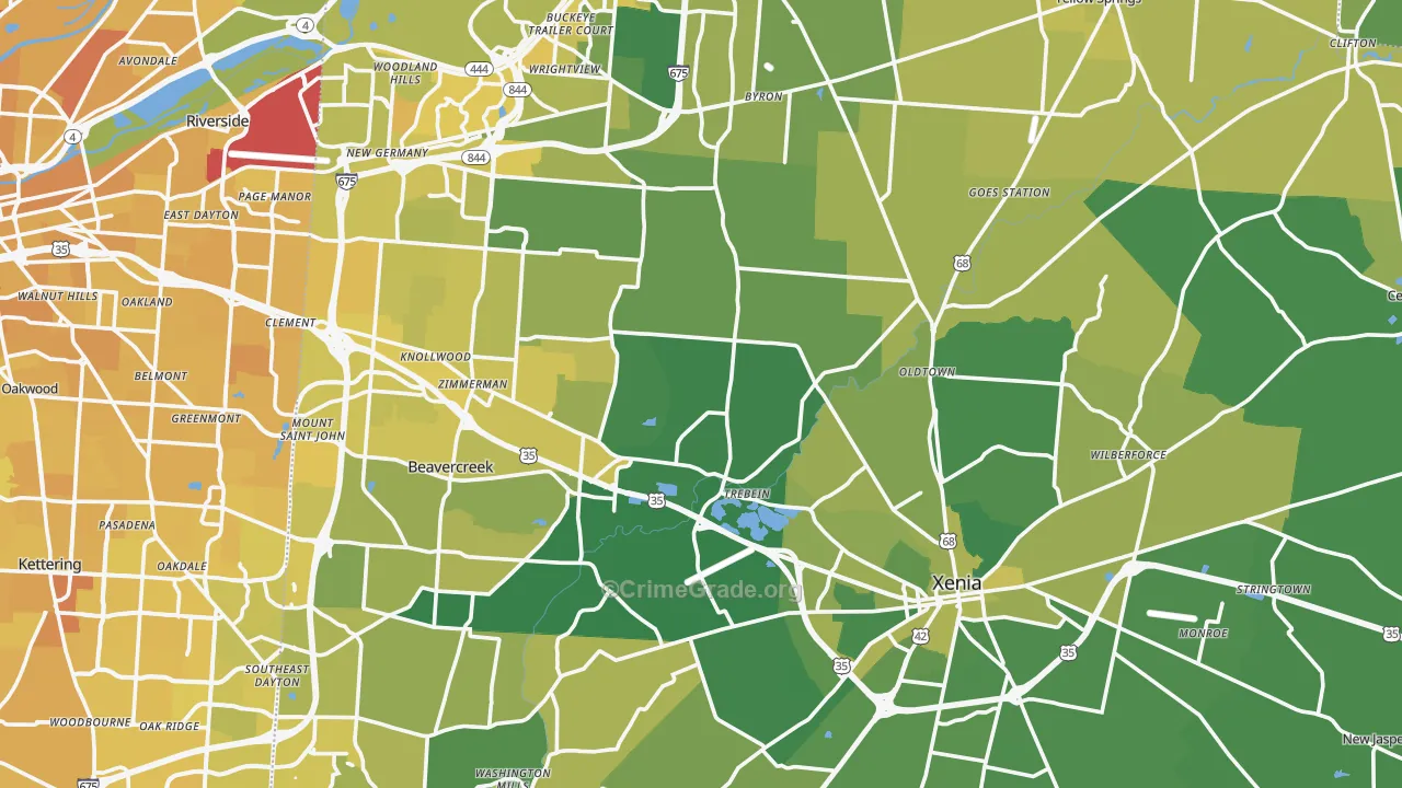 Greene County, OH Map of Vehicle Theft Rates