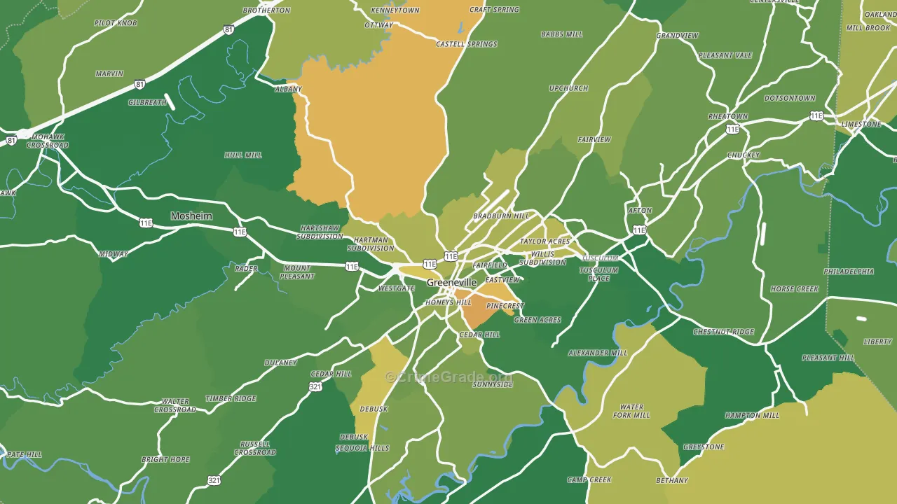 Greene County, TN Map of Vehicle Theft Rates