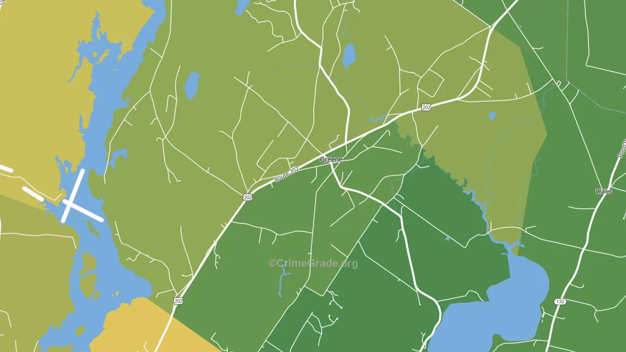 Greene, ME Map of Vehicle Theft Rates