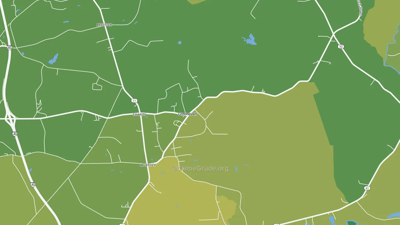 Greenevers, NC Map of Vehicle Theft Rates