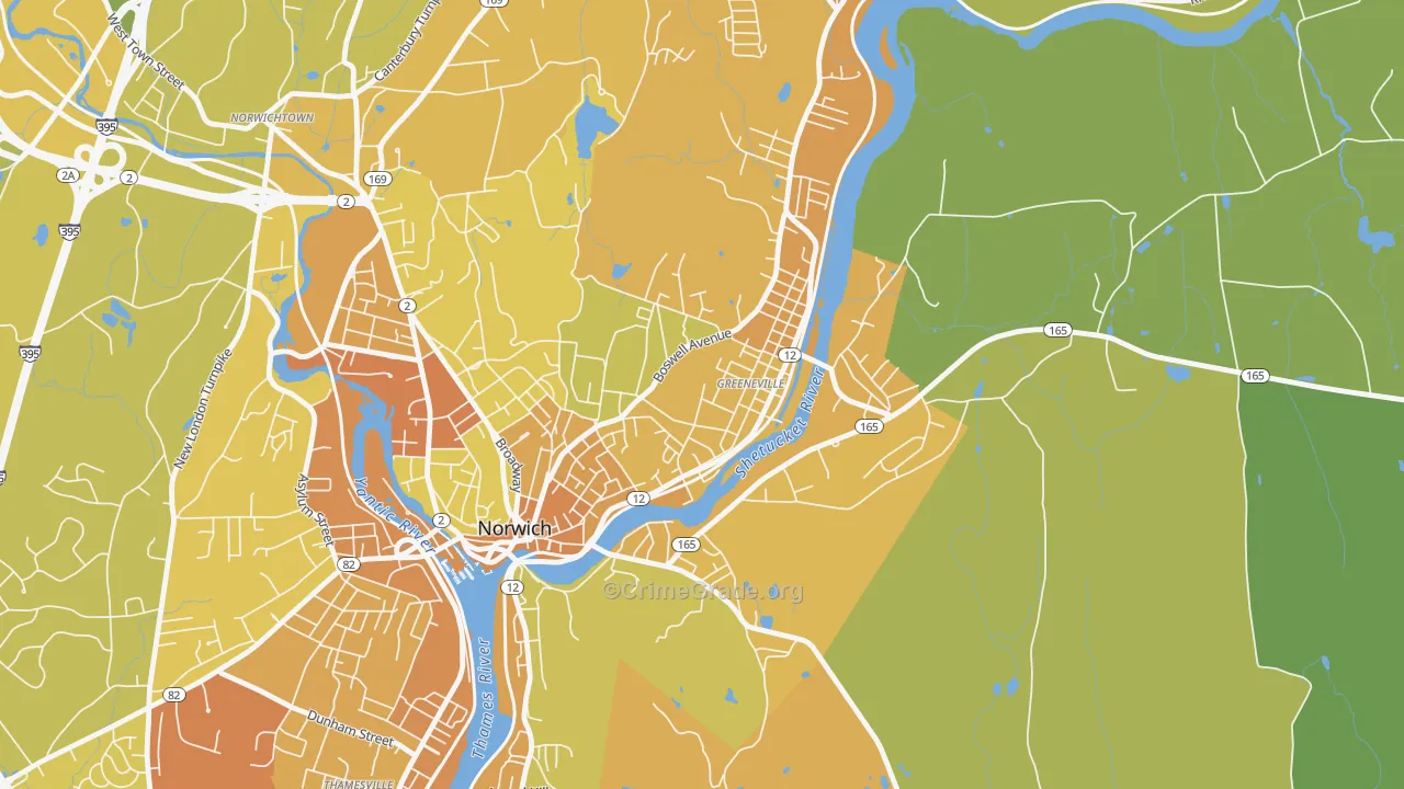 Greeneville Historic District, Norwich, CT Map of Vehicle Theft Rates