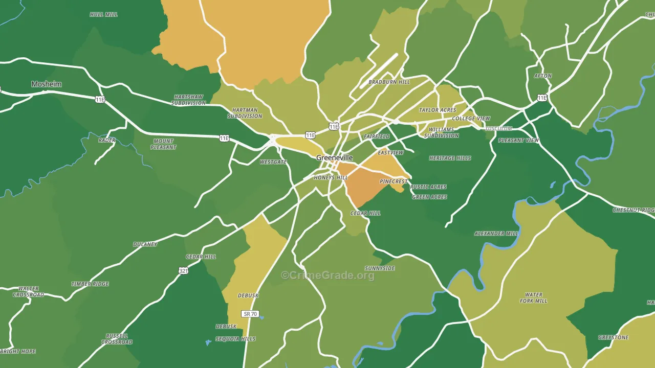 Greeneville, TN Map of Vehicle Theft Rates