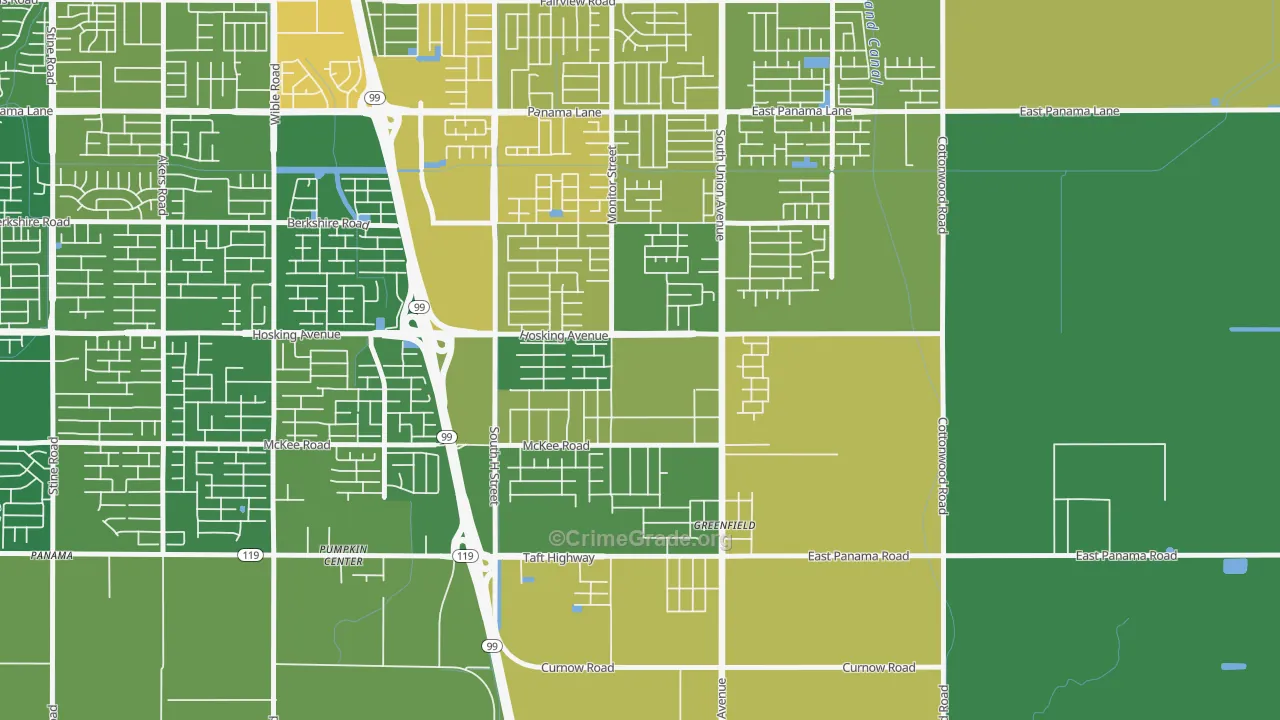 Greenfield, Bakersfield, CA Map of Vehicle Theft Rates