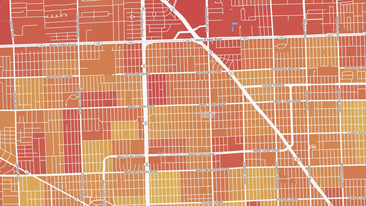 Greenfield, Detroit, MI Map of Vehicle Theft Rates