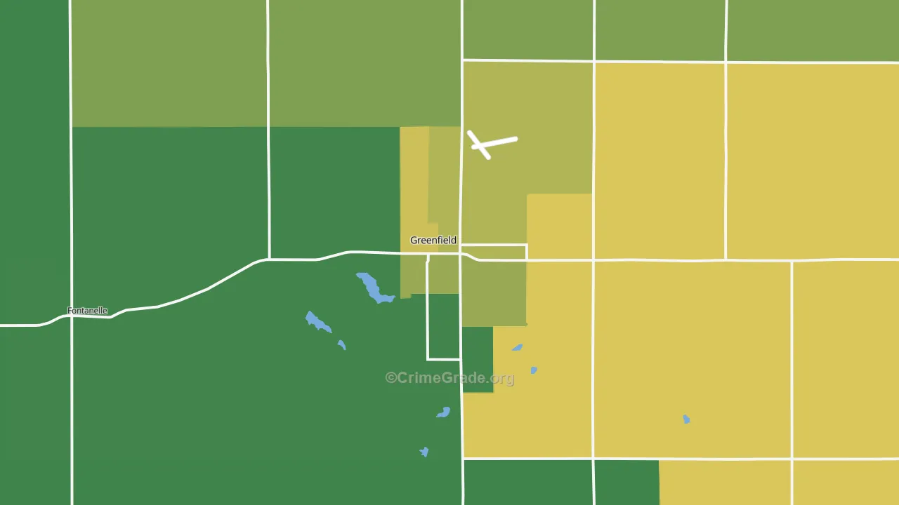 Greenfield, IA Map of Vehicle Theft Rates