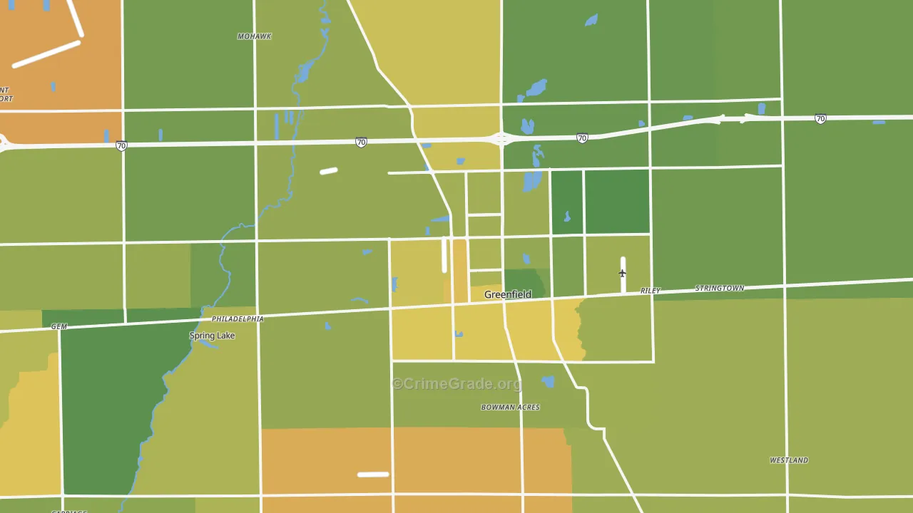 Greenfield, IN Map of Vehicle Theft Rates