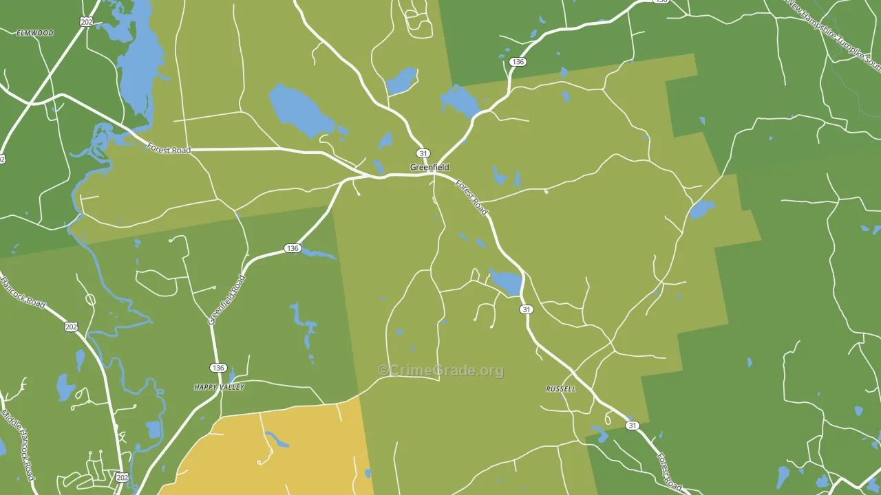 Greenfield, NH Map of Vehicle Theft Rates