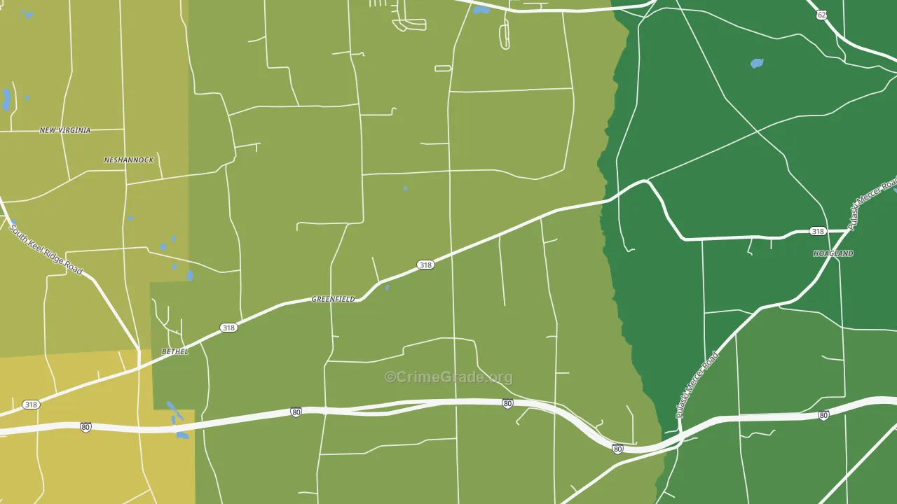 Greenfield, PA Map of Vehicle Theft Rates