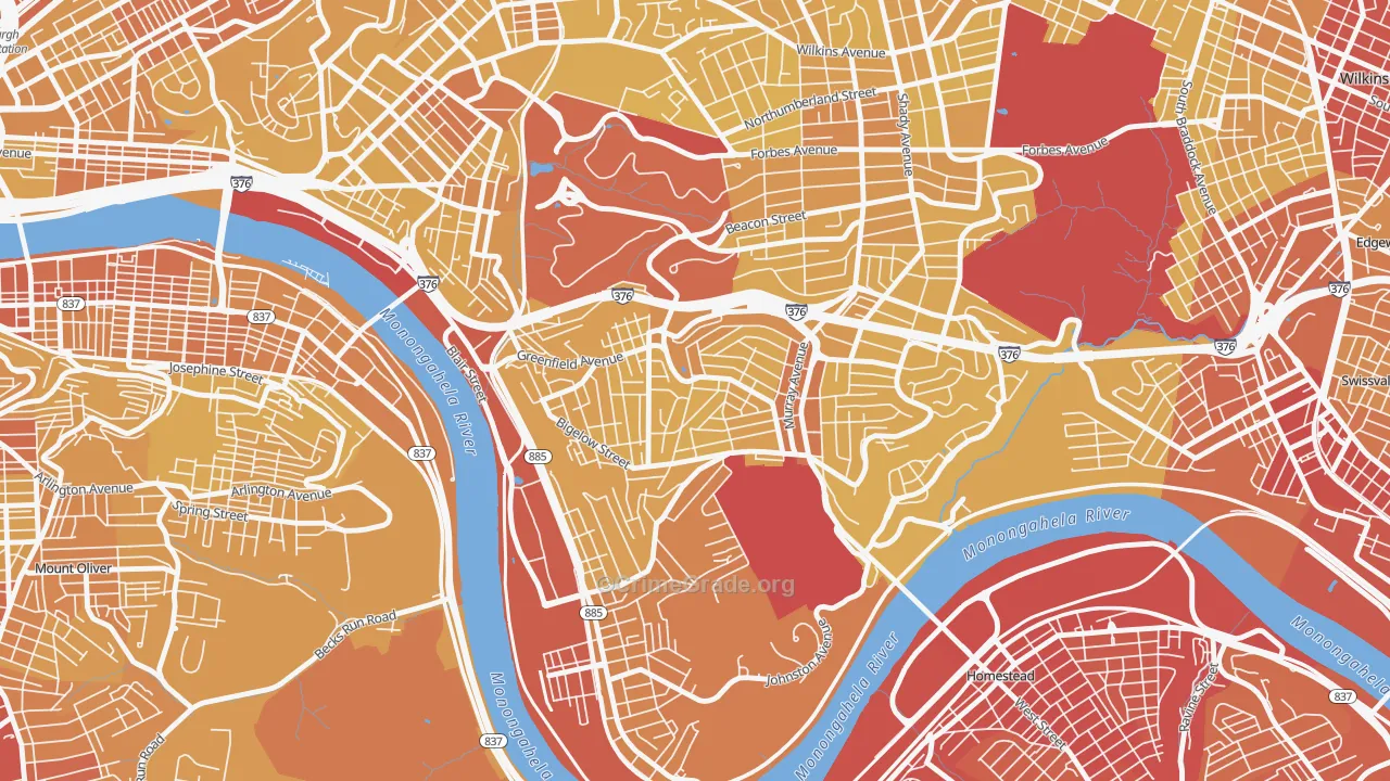 Greenfield, Pittsburgh, PA Map of Vehicle Theft Rates