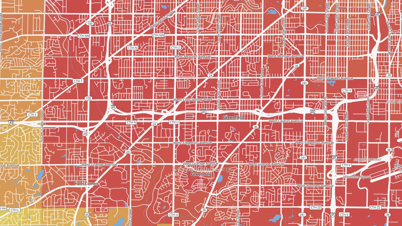 Greenfield, WI Map of Vehicle Theft Rates