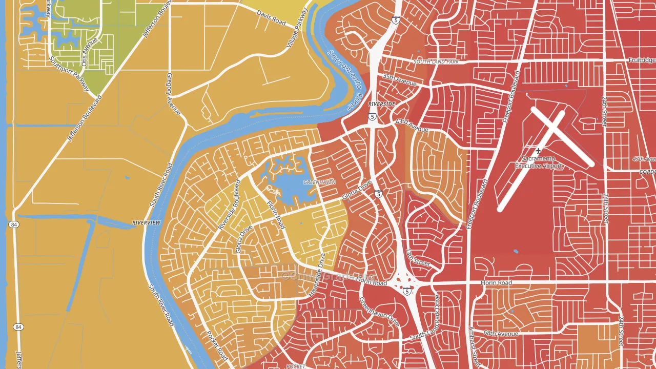 Greenhaven, Sacramento, CA Map of Vehicle Theft Rates