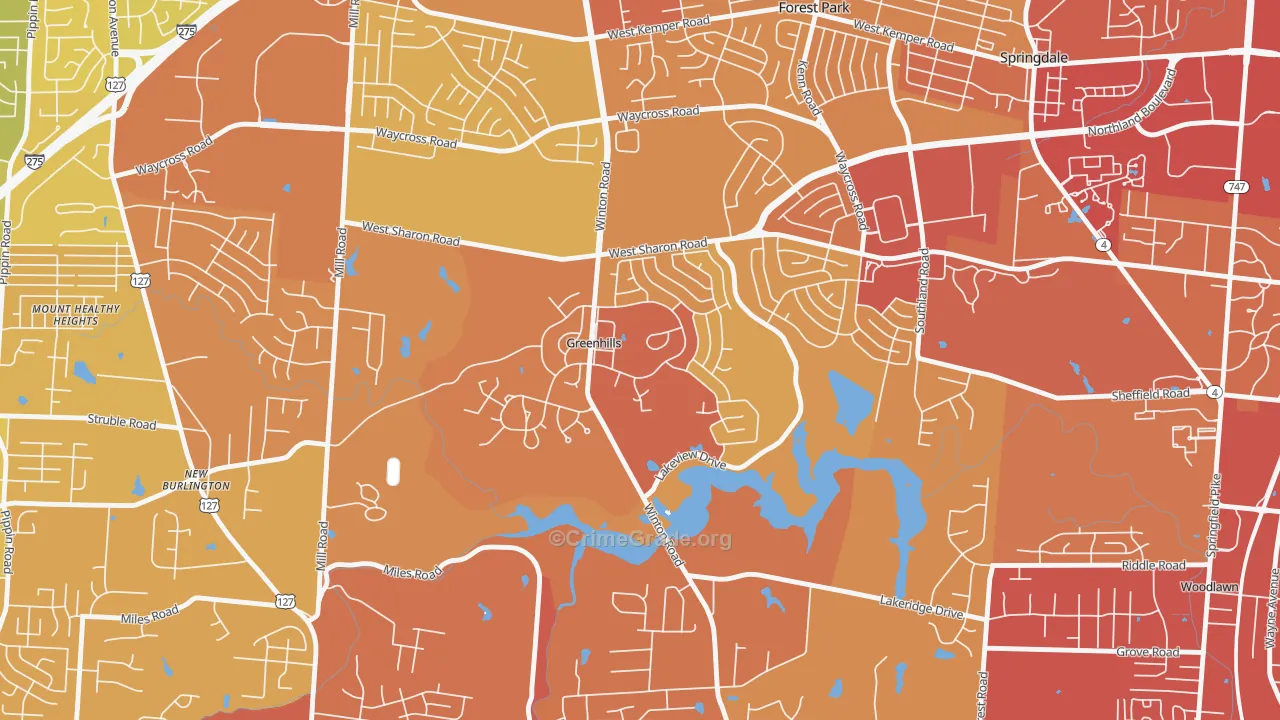 Greenhills, OH Map of Vehicle Theft Rates