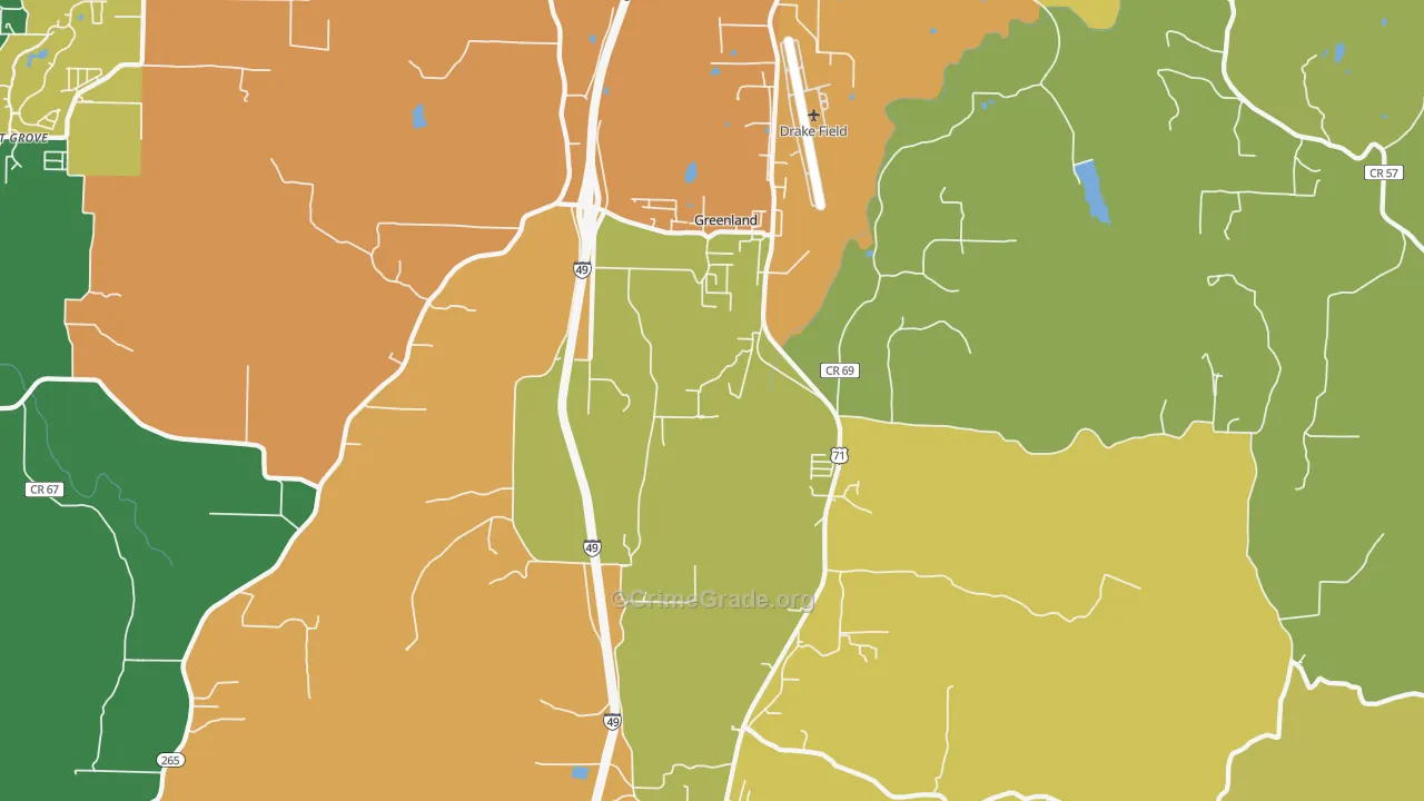 Greenland, AR Map of Vehicle Theft Rates