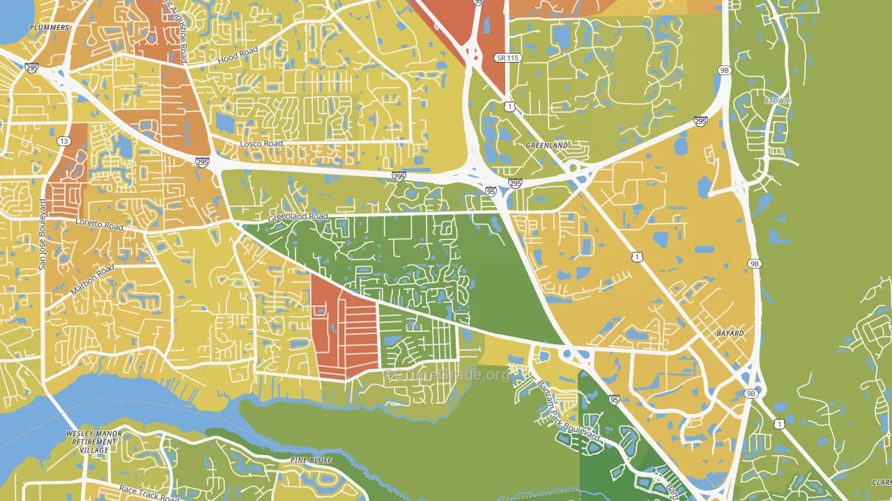 Greenland, Jacksonville, FL Map of Vehicle Theft Rates