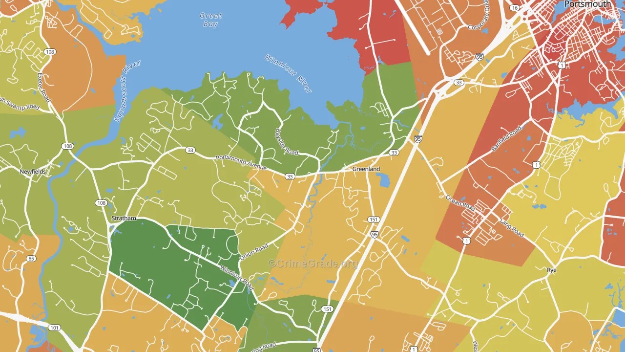 Greenland, NH Map of Vehicle Theft Rates