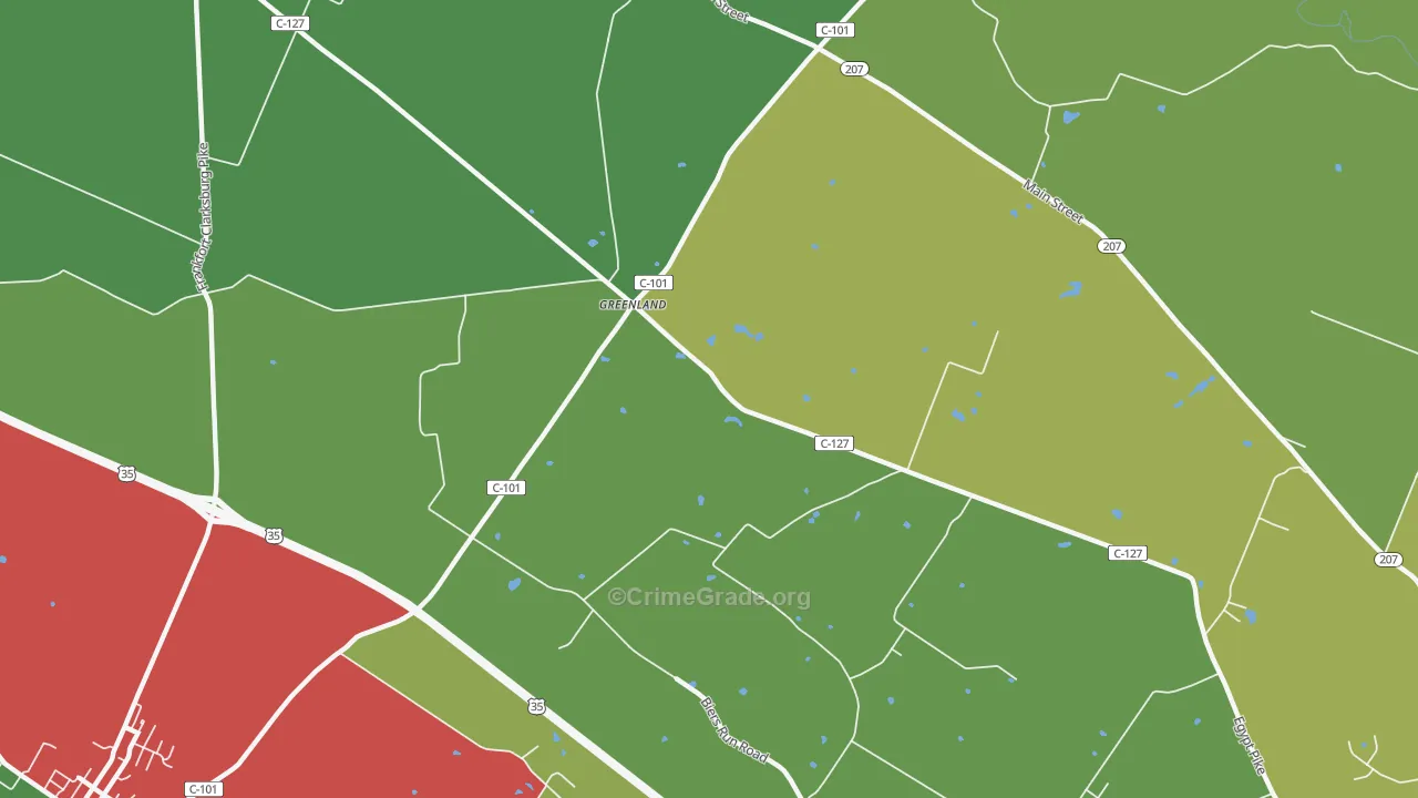 Greenland, OH Map of Vehicle Theft Rates