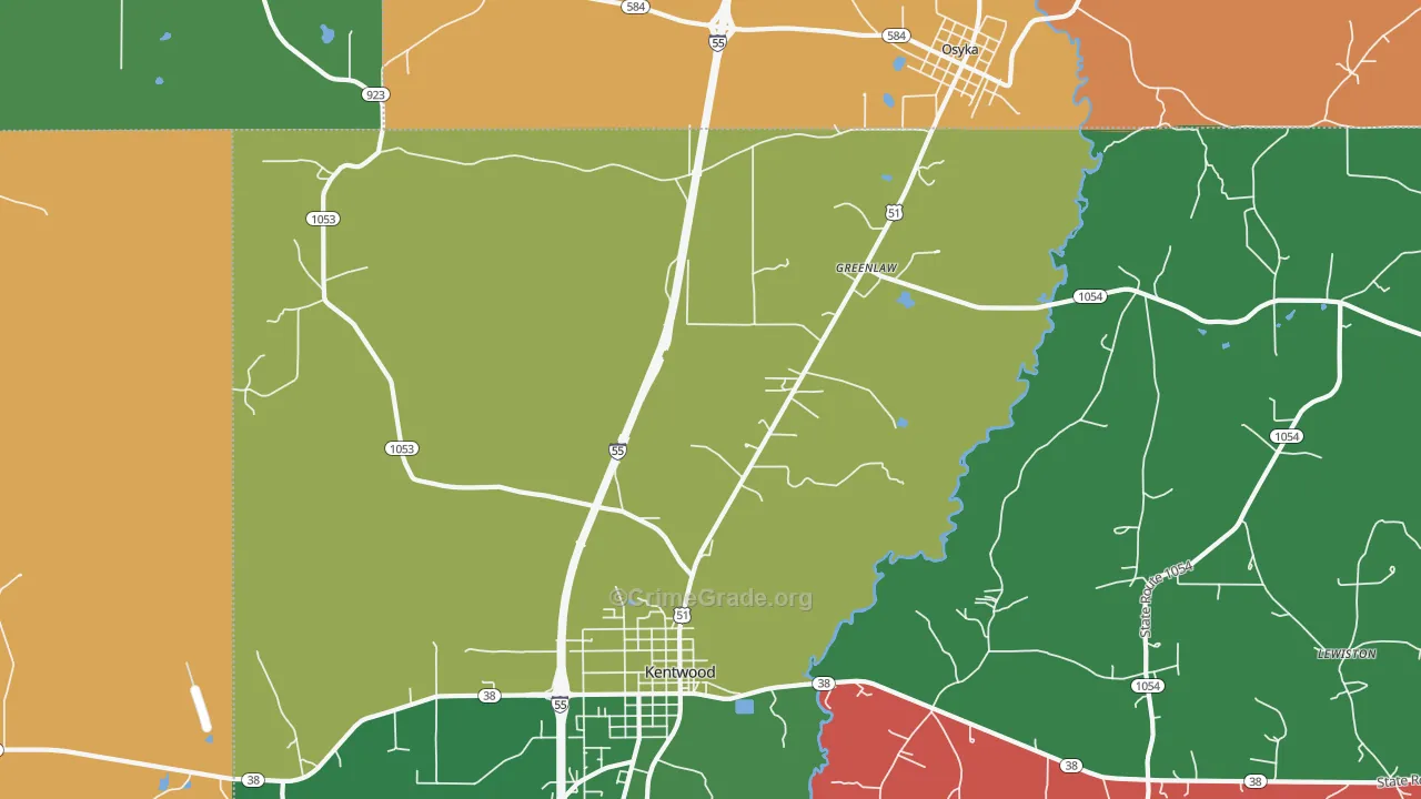 Greenlaw, LA Map of Vehicle Theft Rates
