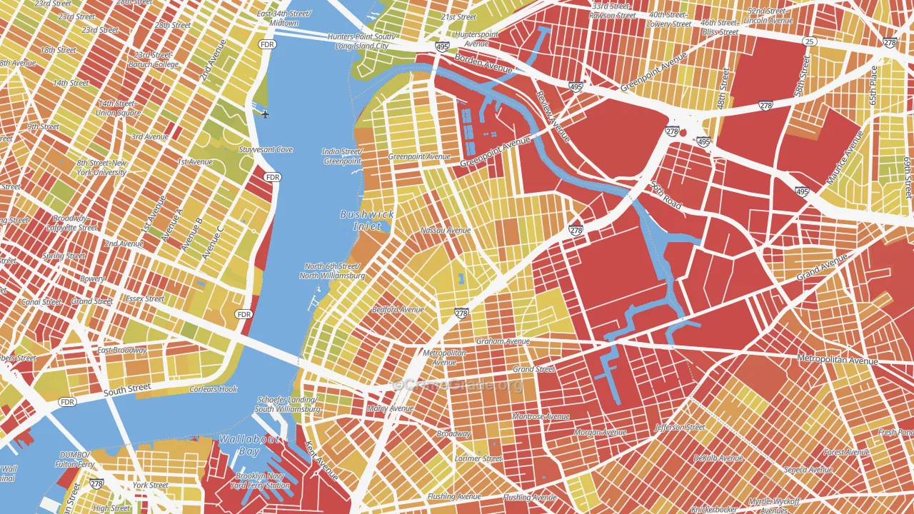 Greenpoint, Brooklyn, NY Map of Vehicle Theft Rates