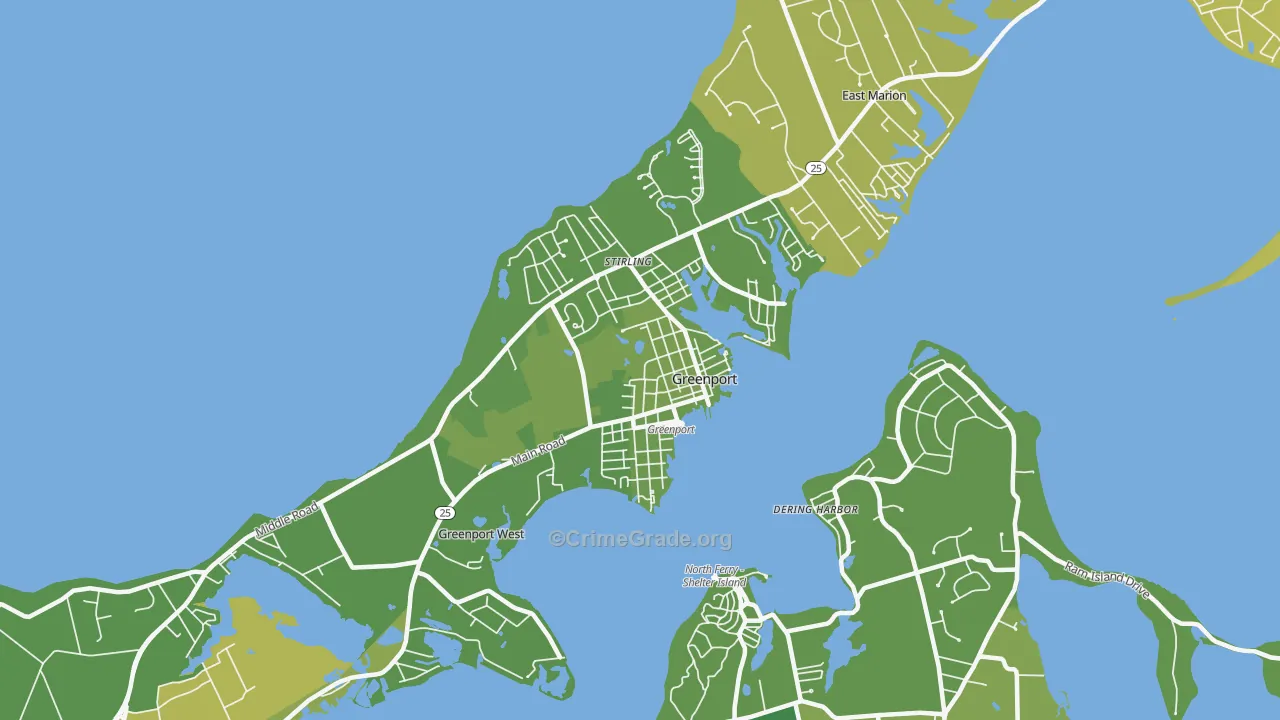 Greenport, NY Map of Vehicle Theft Rates