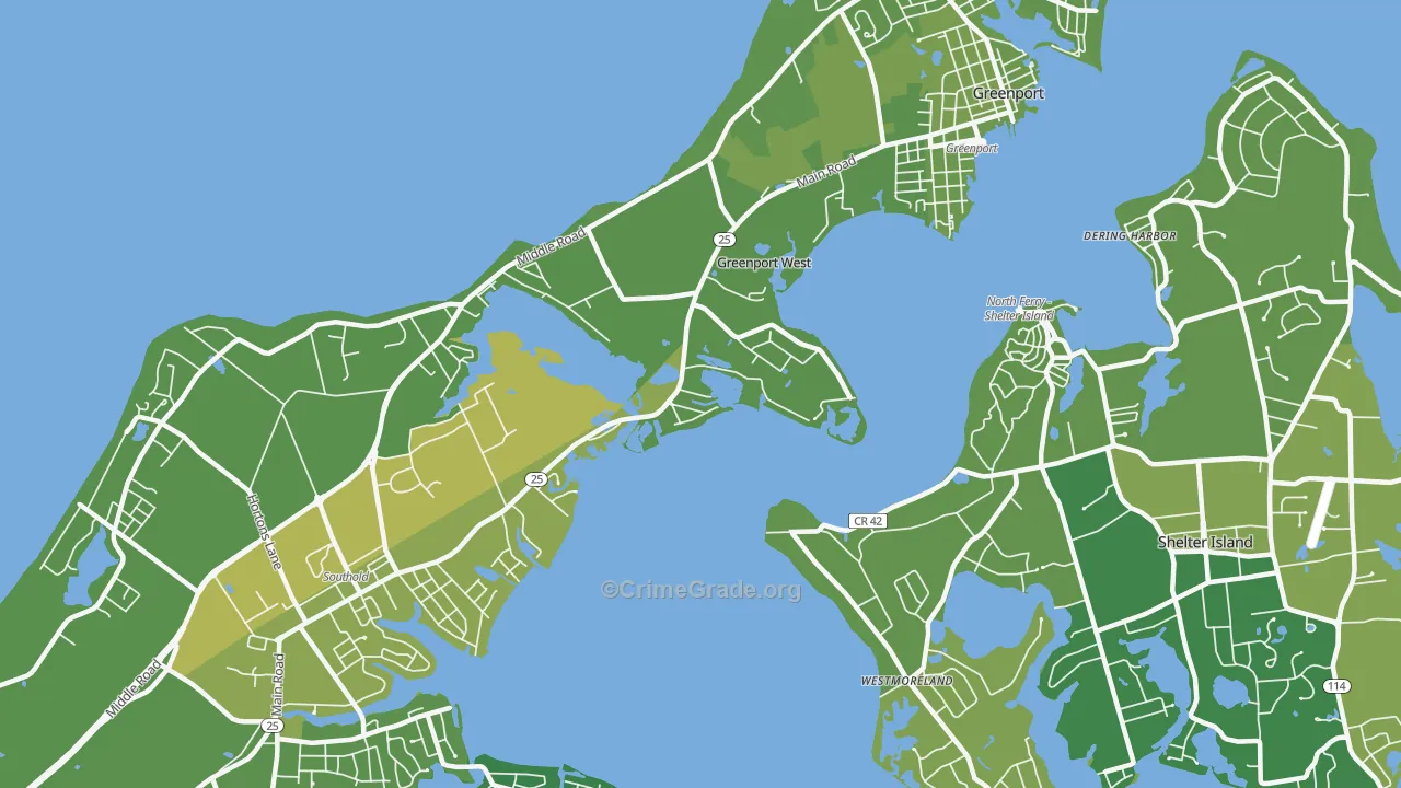 Greenport West, NY Map of Vehicle Theft Rates