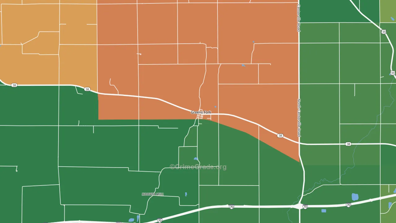 Greens Fork, IN Map of Vehicle Theft Rates