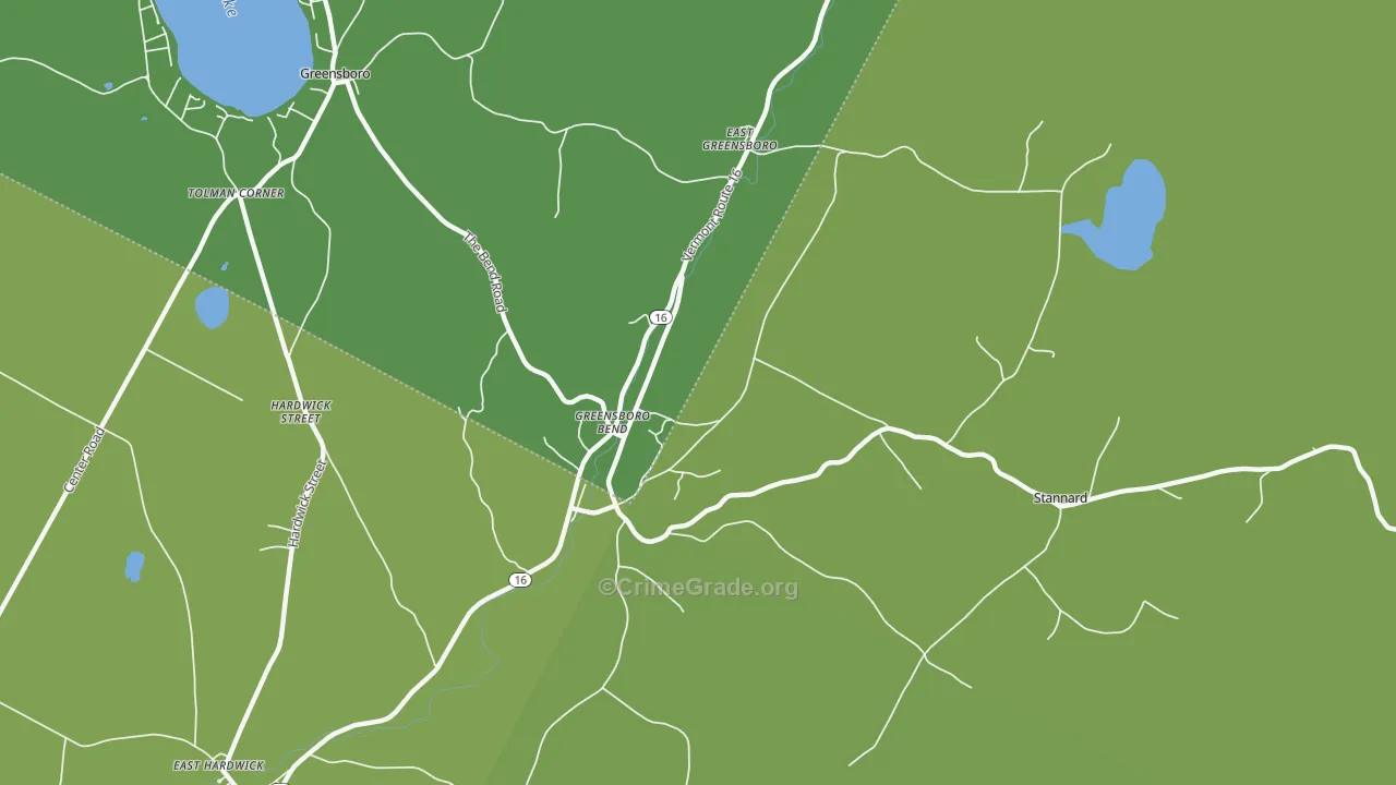Greensboro Bend, VT Map of Vehicle Theft Rates